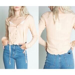 Free People We The Free Cecilia Women's Shirt Tie M Pink Long Sleeve Henley Top